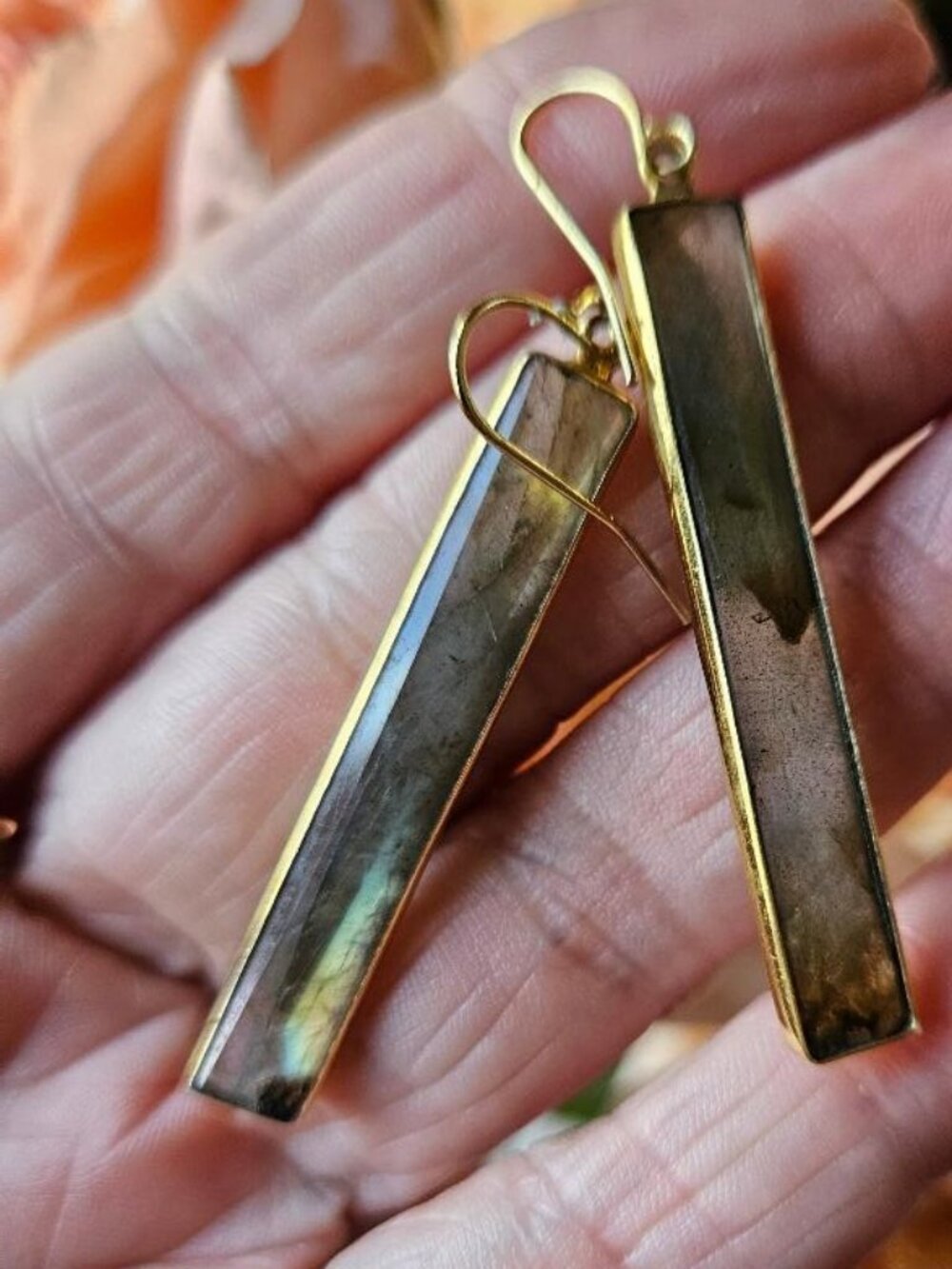 Long Labradorite Statement Earrings - Picture 4 of 8